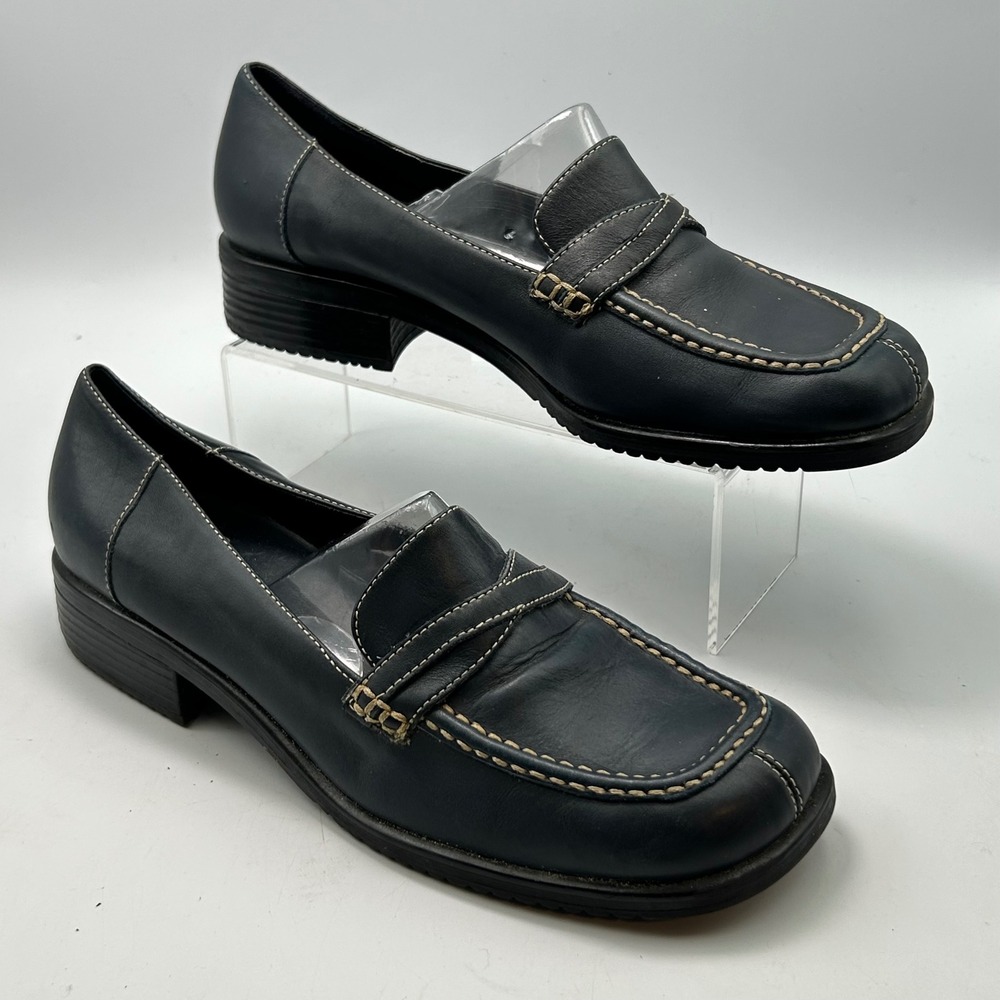 Mootsies Tootsies Loafers Womens 11 Navy Blue Square Toe Block Heel Academia